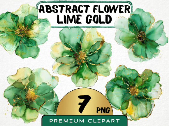 Abstract Green Gold Flower Clipart: A Fresh Take on Nature-Inspired Design