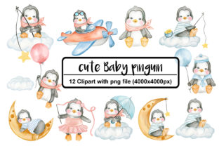 Adorable Artwork: The Set of Cute Penguin Watercolor