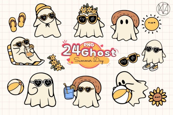 Charming Vintage Summer Ghosts: Retro PNG Collection