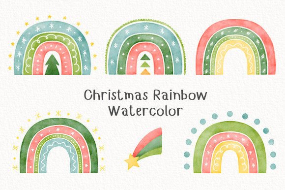 Christmas Rainbow Watercolor: A Fresh Take on Holiday Design Assets