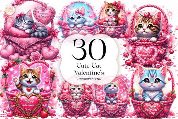 Cute Cat PNG Clipart Cat in Basket: Your Valentine's Day Design Secret Weapon
