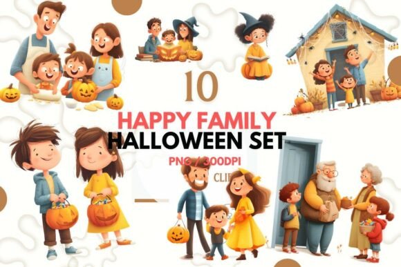 Cute Happy Family Halloween PNG Set: Crafting Cozy Autumn Magic