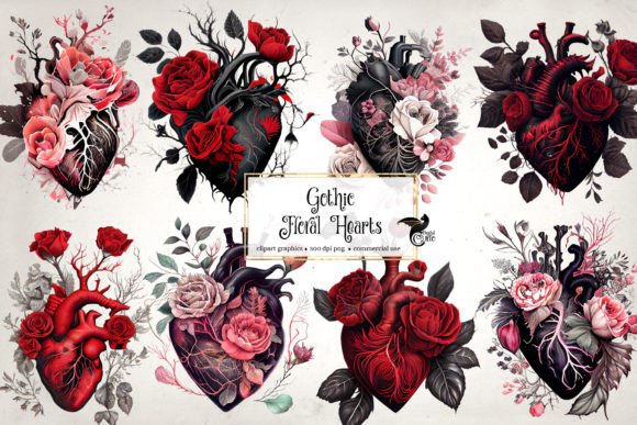 Dark Romance Meets Artistry: Gothic Floral Heart Clipart