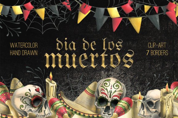 Día De Muertos Watercolor Borders: Artistic Design Assets