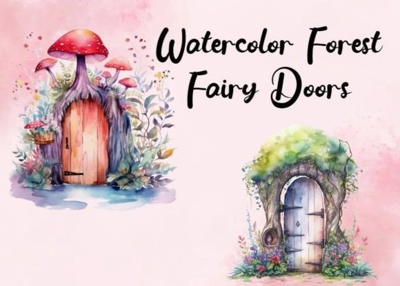 Enchant Your Designs with Watercolor Forest Fairy Doors