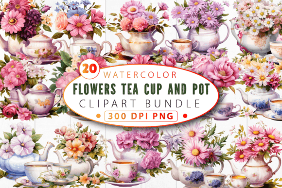 Enchanting Designs: The Flowers Tea Cup and Pot Clipart Bundle