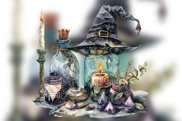 Enchanting Watercolor Magic Accessories: A PNG Asset for Creative Professionals