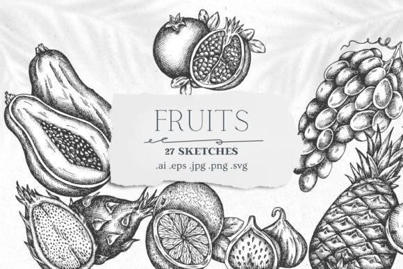 Hand Drawn Monochrome Fruit Collection: A Designer's Vintage Toolkit