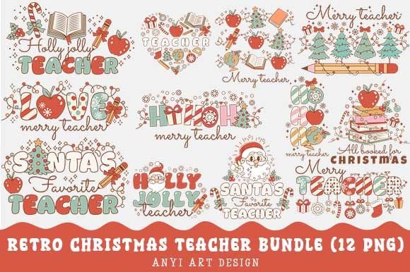 Retro Christmas Teacher Bundle: Nostalgic PNGs for Holiday Crafts