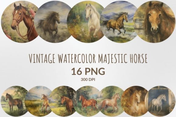Timeless Equine Art: The Vintage Watercolor Majestic Horse