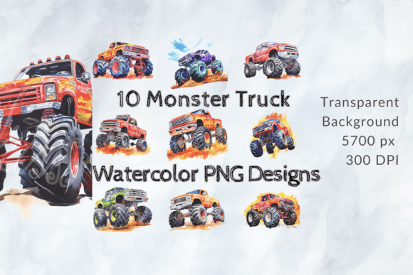 Unleash Creative Power with Monster Truck Watercolor Clipart