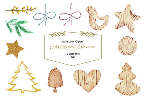 Watercolor Christmas Sharm Clipart: Festive PNG Designs