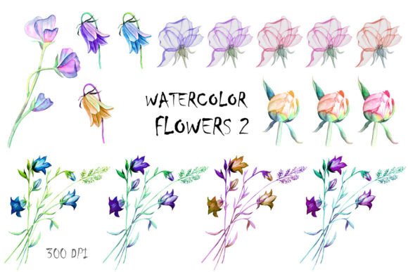 Watercolor Flowers 2 Clipart: Versatile Digital Florals